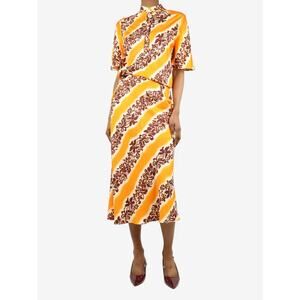Christopher Esber Printed Silk Midi Dress Orange Tiger Hibiscus Size 10